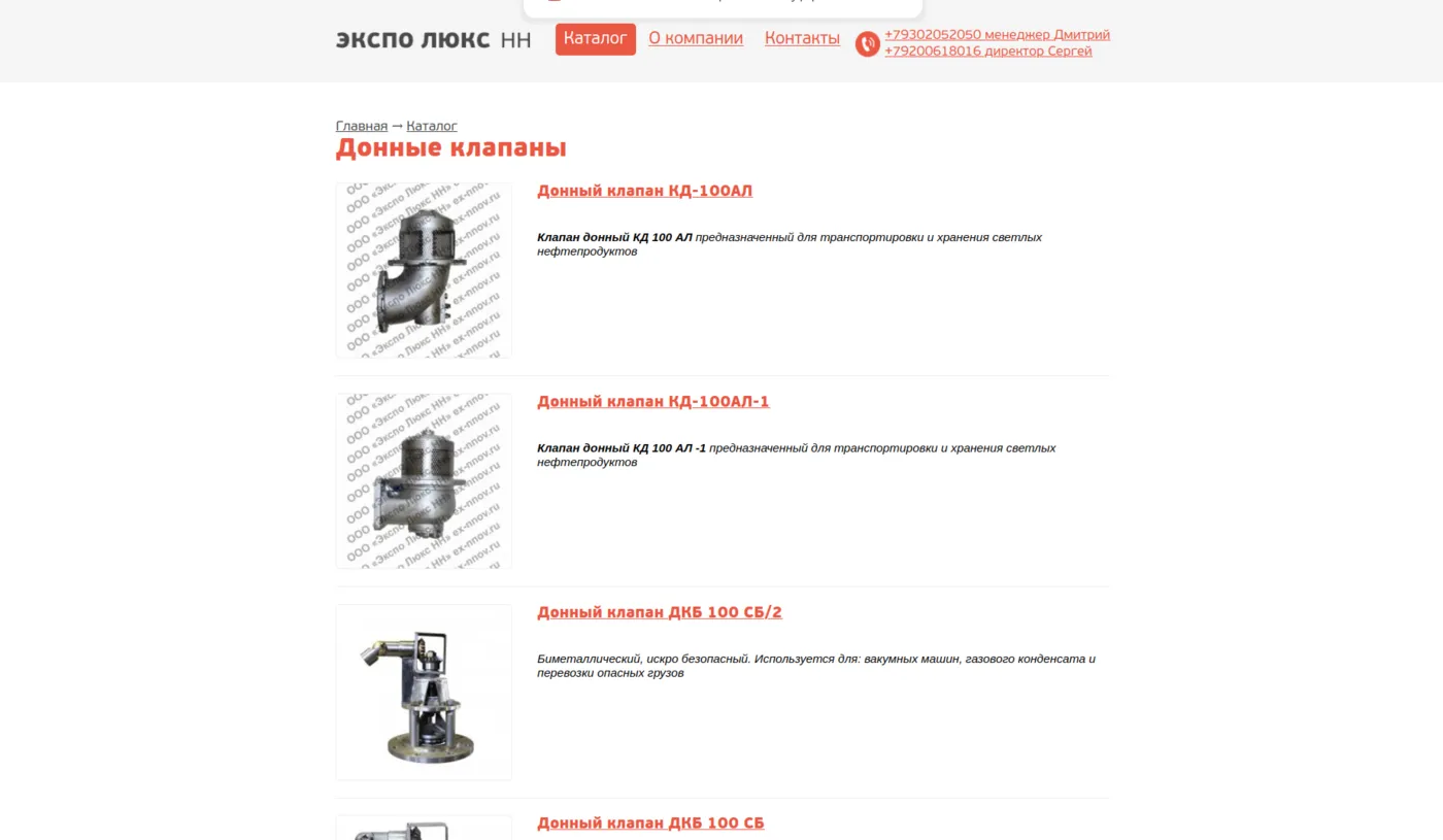 Раздел каталога Экспо Люкс-НН до переработки